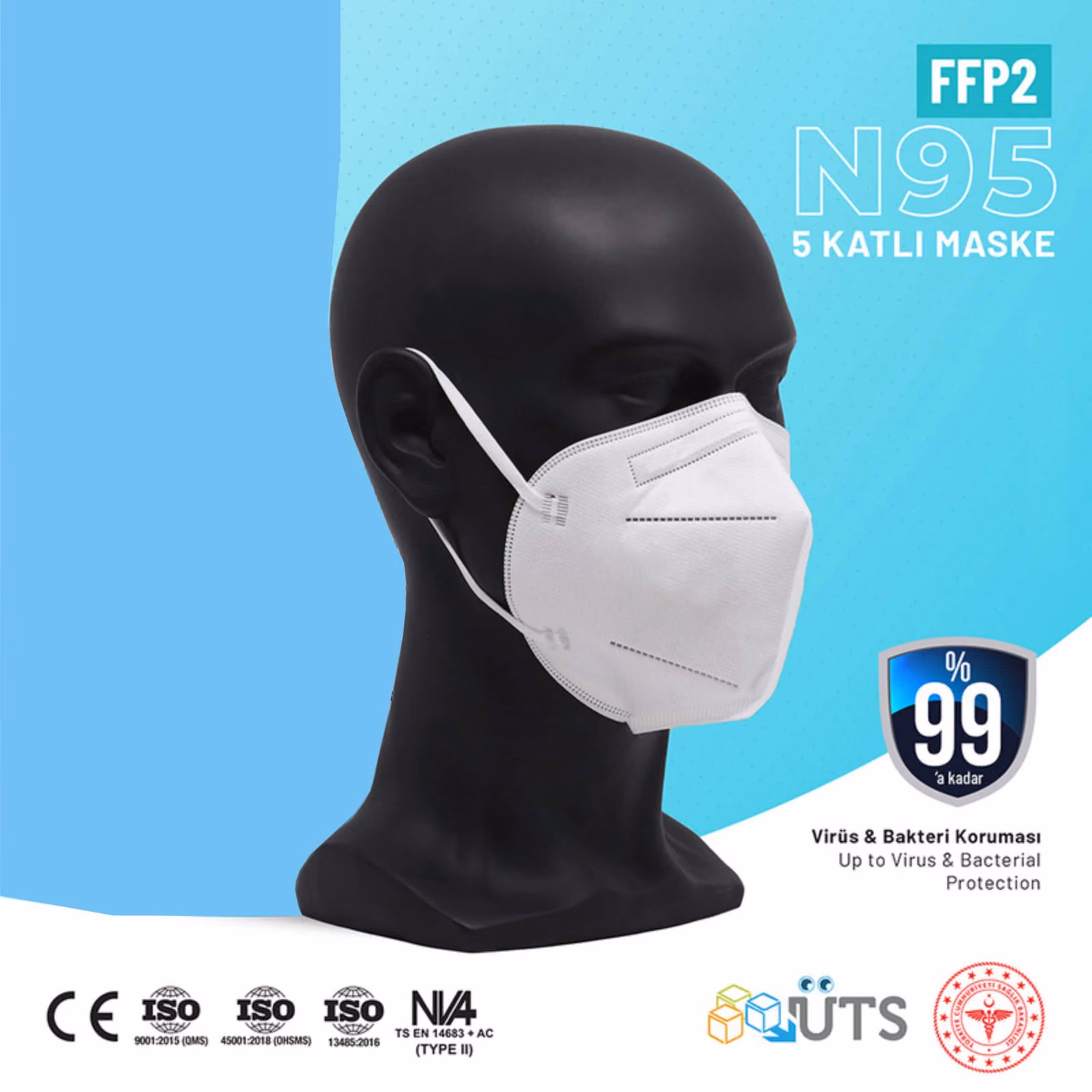 Imsafe N95 / FFP2 5 Katlı Koruyucu Maske